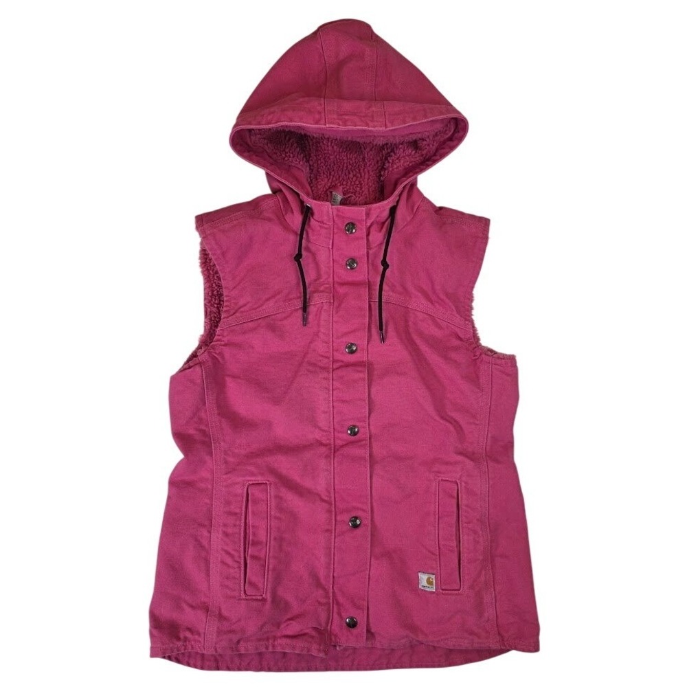 Carhartt Women's XS Sandstone Berkley Tulip Pink Sherpa Lined Hooded Canvas Vest